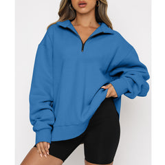 Sweatshirts Zip Turndown Collar Loose Casual Tops