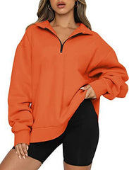 Sweatshirts Zip Turndown Collar Loose Casual Tops