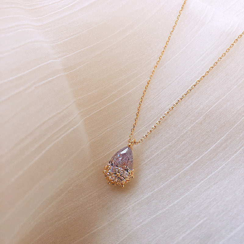 Women Crystal Waterdrop Pendant Necklace