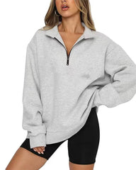 Sweatshirts Zip Turndown Collar Loose Casual Tops