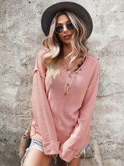 Buttoned Exposed Seam Knit Top