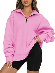 Sweatshirts Zip Turndown Collar Loose Casual Tops