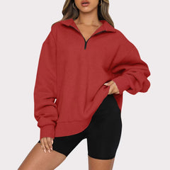 Sweatshirts Zip Turndown Collar Loose Casual Tops