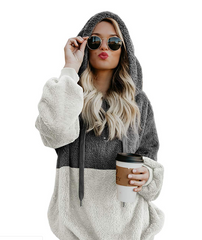 Women Casual Plush Hoodies Zipper Warm Loose Tops