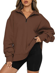 Sweatshirts Zip Turndown Collar Loose Casual Tops