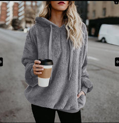 European and American long-sleeved hooded solid color sweater