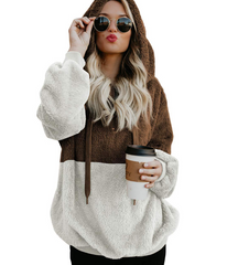 Women Casual Plush Hoodies Zipper Warm Loose Tops