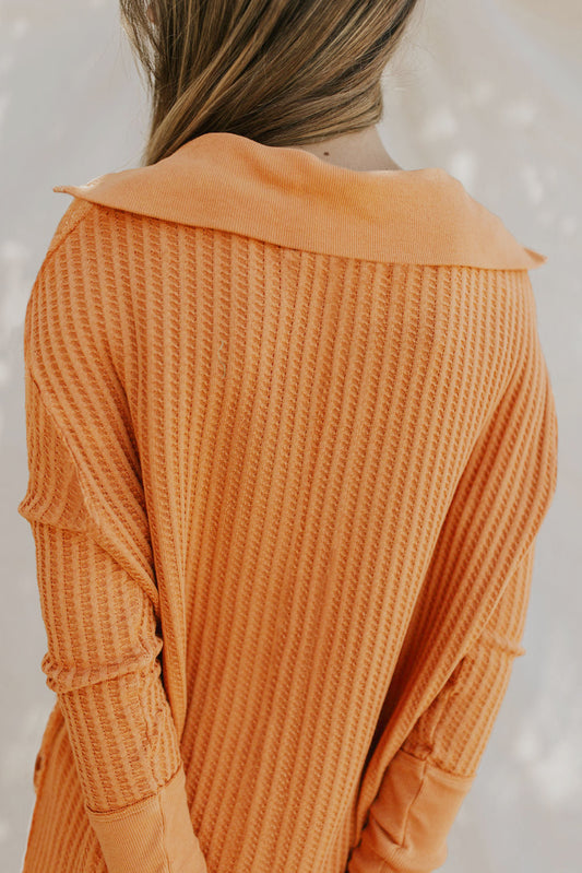 Waffle-Knit Slit Drop Shoulder Top