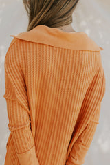 Waffle-Knit Slit Drop Shoulder Top