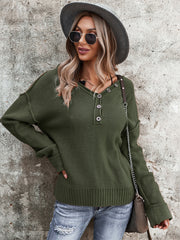 Buttoned Exposed Seam Knit Top