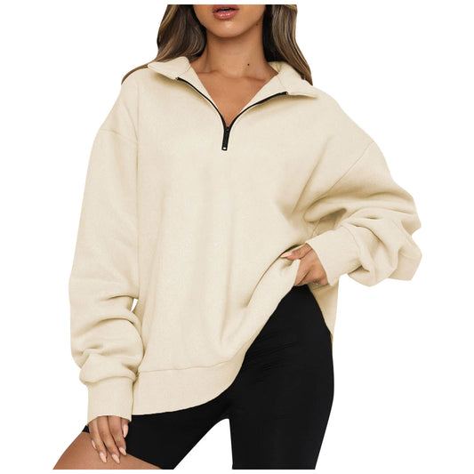 Sweatshirts Zip Turndown Collar Loose Casual Tops