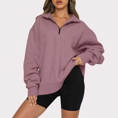 Sweatshirts Zip Turndown Collar Loose Casual Tops