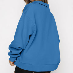 Sweatshirts Zip Turndown Collar Loose Casual Tops