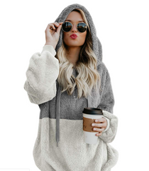 Women Casual Plush Hoodies Zipper Warm Loose Tops