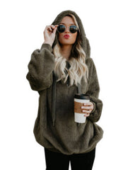 European and American long-sleeved hooded solid color sweater