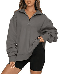 Sweatshirts Zip Turndown Collar Loose Casual Tops