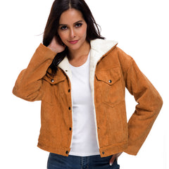 Corduroy lambskin padded jacket long