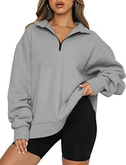 Sweatshirts Zip Turndown Collar Loose Casual Tops