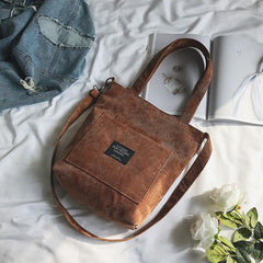 Stylish Corduroy Zip Tote Crossbody Bag for Women