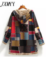 Vintage Printed Fleece Hooded Coat