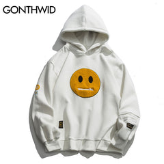 Smile Face Patchwork Fleece Hoodies Sweatshirts