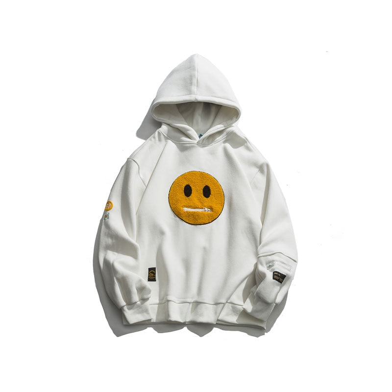 Smile Face Patchwork Fleece Hoodies Sweatshirts