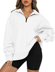 Sweatshirts Zip Turndown Collar Loose Casual Tops