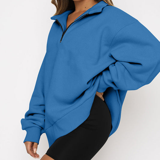 Sweatshirts Zip Turndown Collar Loose Casual Tops