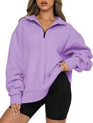 Sweatshirts Zip Turndown Collar Loose Casual Tops