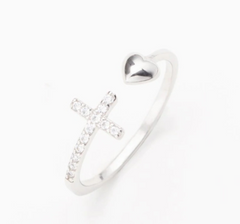 S925 Sterling Silver Love Cross Women'sOpen Ring