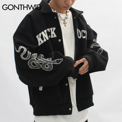 Embroidery Snake Varsity Jacket