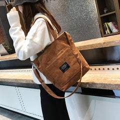 Stylish Corduroy Zip Tote Crossbody Bag for Women