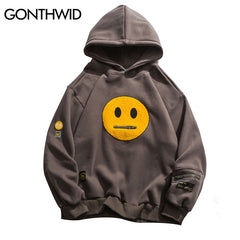 Smile Face Patchwork Fleece Hoodies Sweatshirts