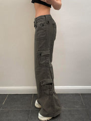 Button Low Waist Women's Denim Pants